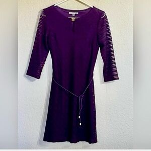 Studio One Size 4 Fit & Flare Y2K Dress Deep Plum Purple Textured Knit Belted